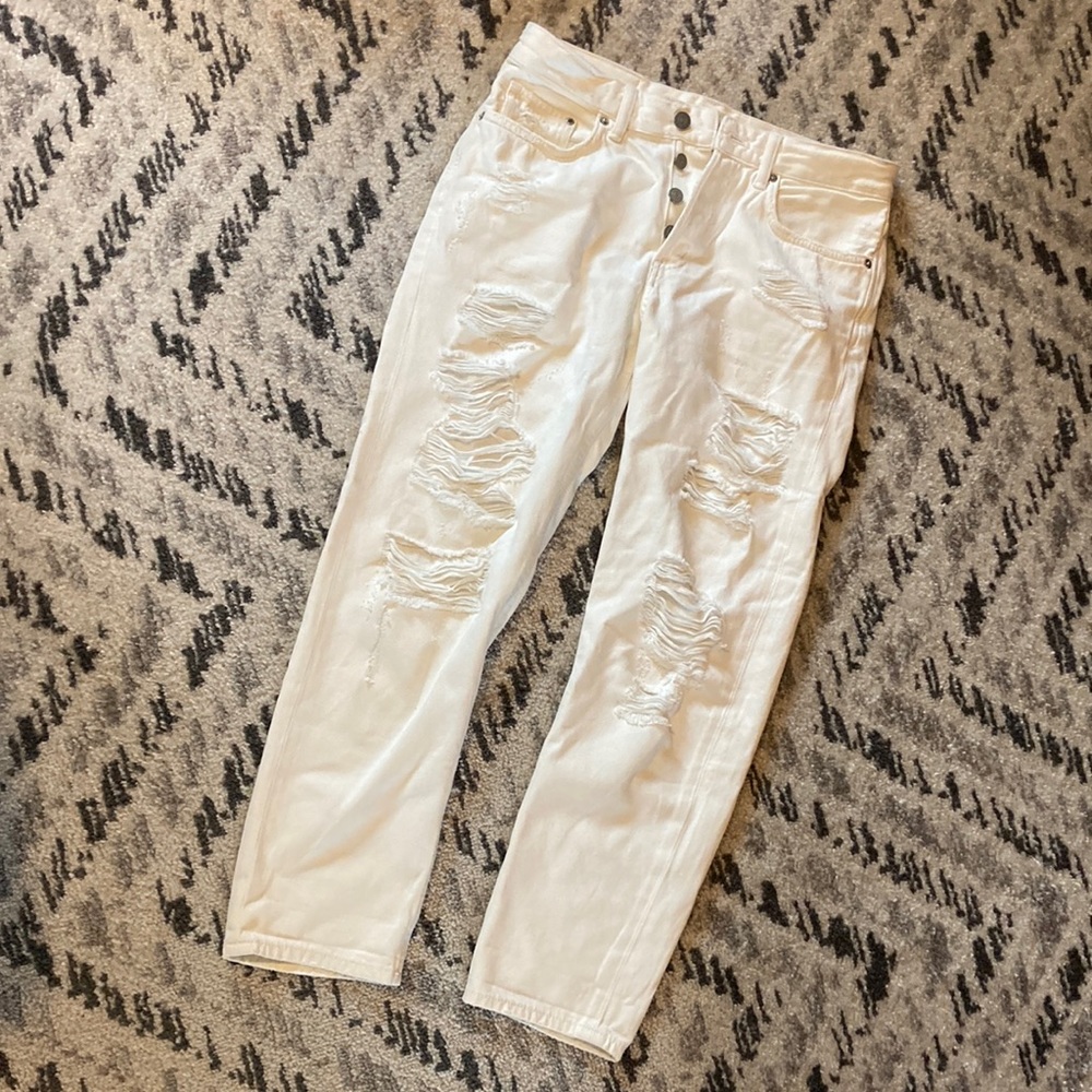 H&M white distressed denim pants sz 25/30